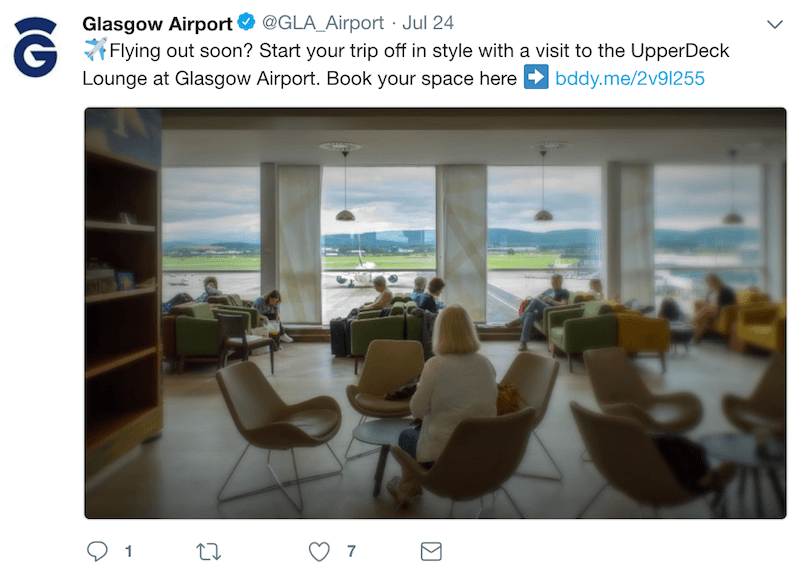 Sending airport lounge reminders to business passengers using BizTweet